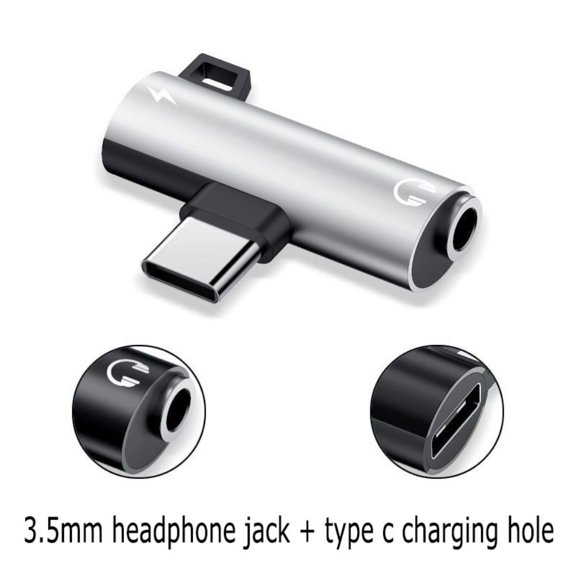 Portable Fashion Alloy Type-C Audio Cable Adapter Frosted 2 in 1 Jack and Charging Adapter Aux Headphone Jack Adapter USB Type-C to 3.5mm Jack Splitter Type-C to 3.5mm Jack Adapter SILVER