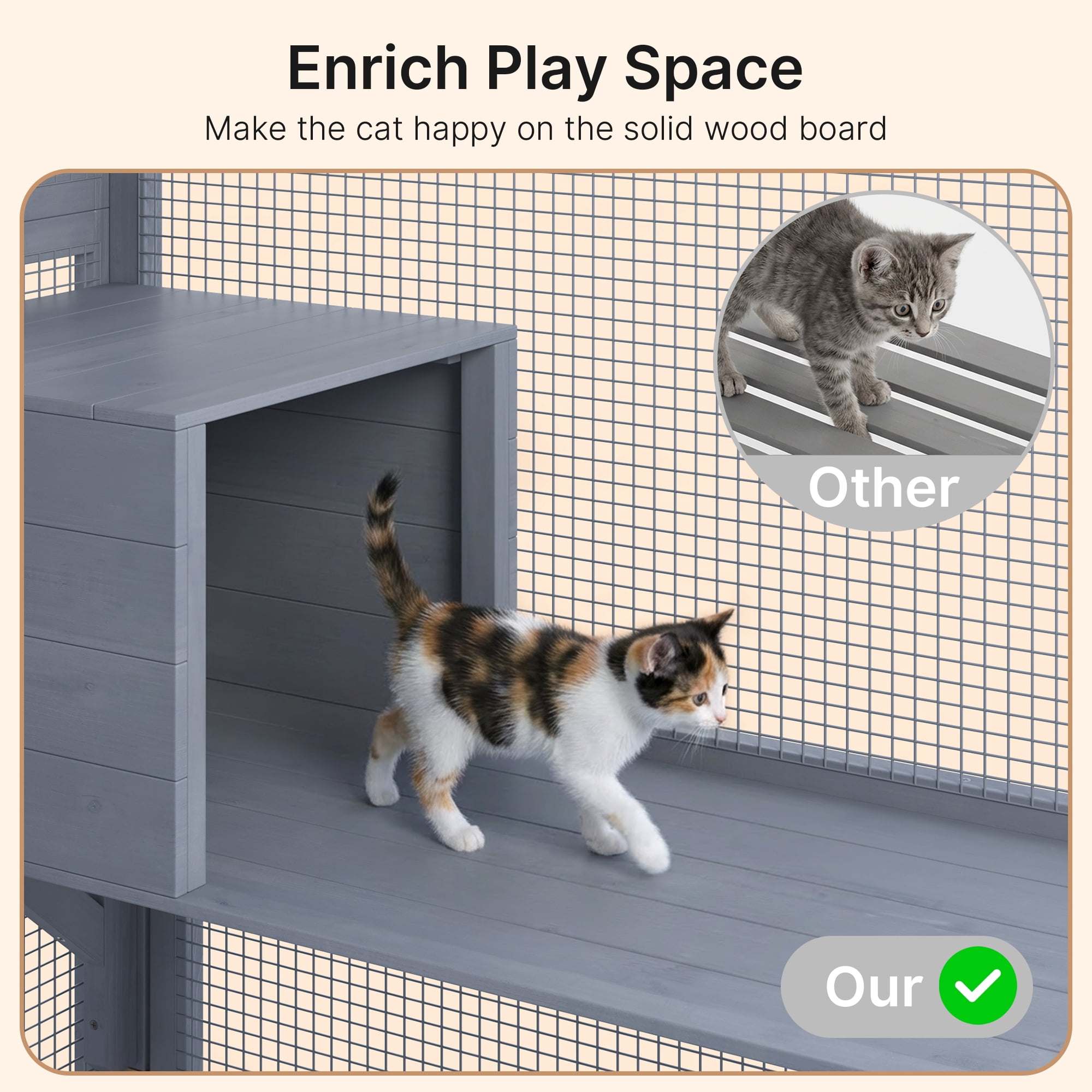 Outdoor Cat Enclosure, Lofka 70 Inch Large Walk-in Outdoor Catio, Weatherproof Cat Enclosure for Multiple Cats, Tarp Roof Kitty Playpen Cage for Patio & Garden, Grey