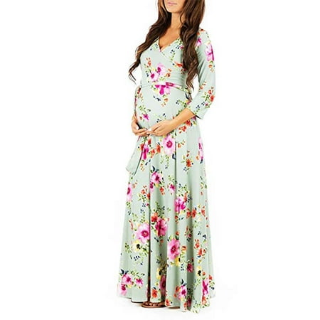 

Woman Print Wrap Maternity Dress Adjustable Belt Multi-function Pregnant Dress Note Please Buy One Or Two Sizes Larger