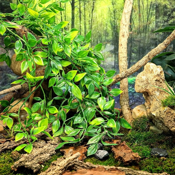 Reptile Plants, Terrarium Hanging Plants Vines Artificial Leaves Habitat Decorations with Suction Cup