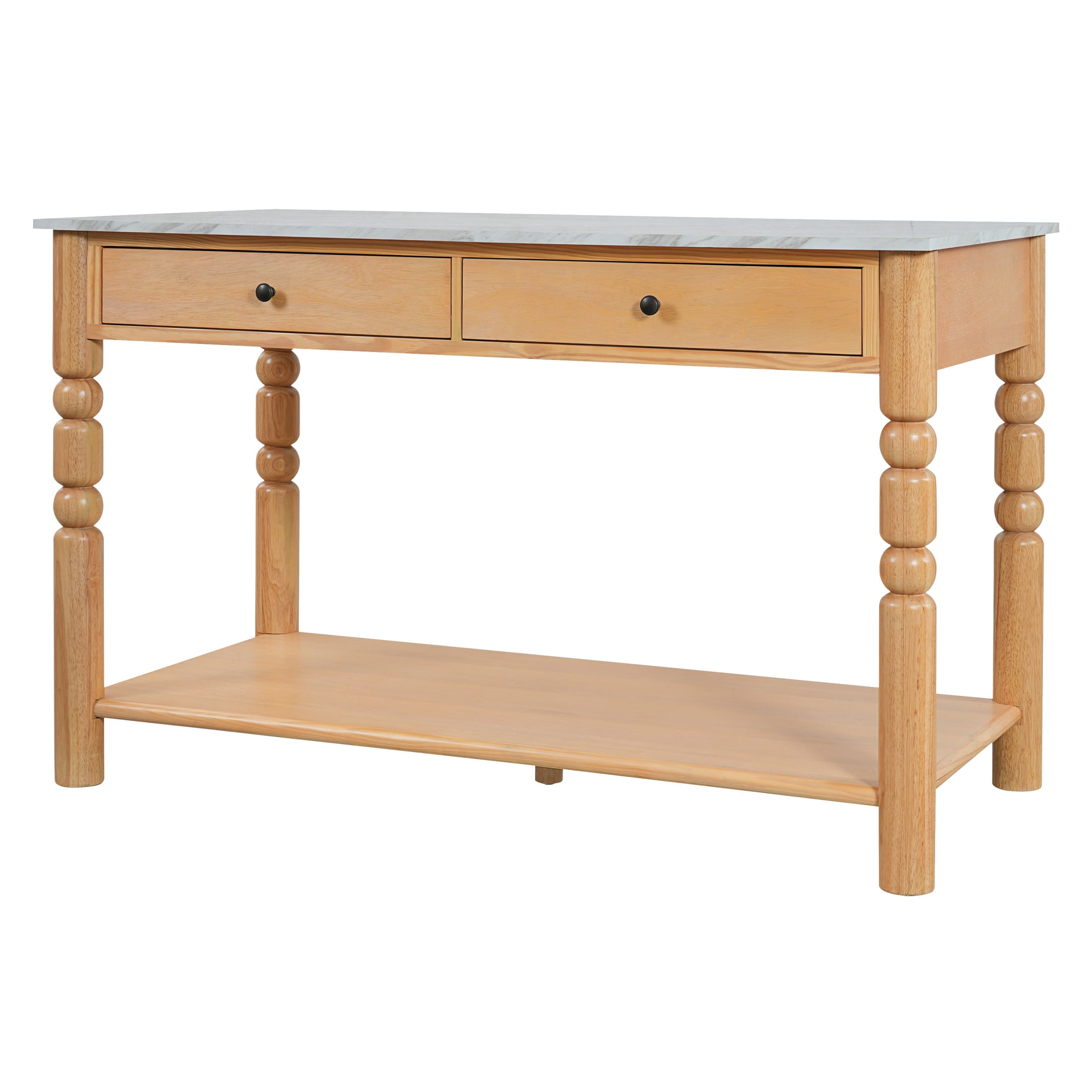 Christopher Knight Home 56.5" Farmhouse Kitchen Island with 4 Drawers, Marble-Look Top, Natural Wood