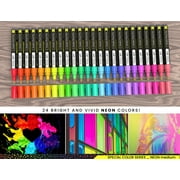 24 Neon Fluorescent Acrylic Paint Pens Markers Set 3mm (MEDIUM)