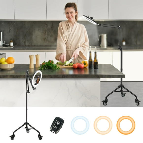 LUXSURE Trépied pour iPhone avec Anneau Lumineux, Support de Caméra Suspendu avec Roulettes, Anneau Lumineux LED avec Support et Support pour Téléphone, Trépied de Téléphone avec Lumière pour