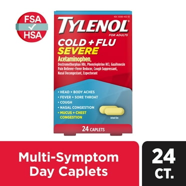 Tylenol Cold   Flu Severe Caplets for Multi-Symptom Relief, 24 Ct.
