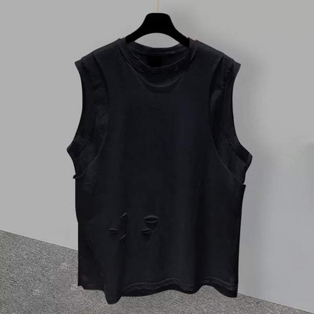 pstuiky Camisetas sin mangas para hombre, Camiseta deportiva informal de cuello redondo sin mangas de doble capa para hombre Camisas para hombres l