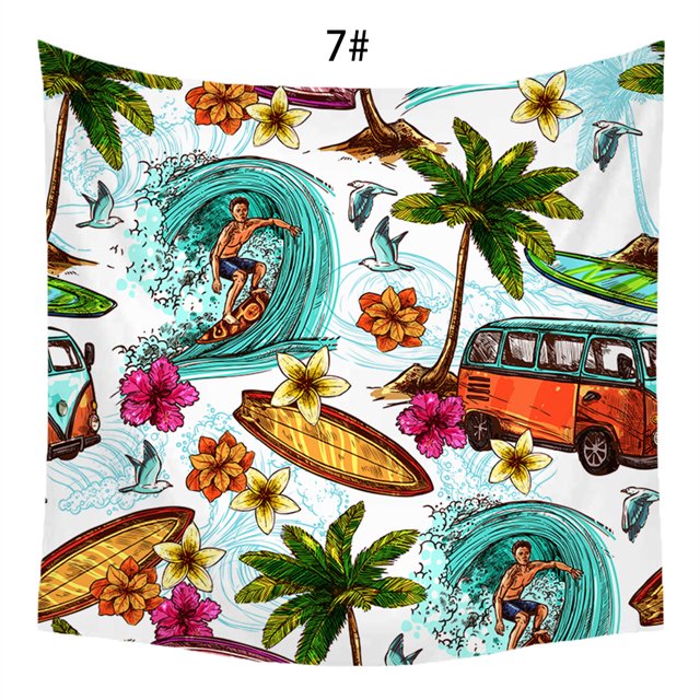 Tapiz colgante bohemio Playa tropical Vista al mar Sol Piña Letras Estampado Toalla de playa Sala de estar