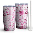 thumbnail image 2 of 20oz Tumblers Pink Breast Cancer Stainless Steel Vacuum Insulated Double Wall Travel Tumbler Cups Mug with Lid and Straw,Cleaning Brush for Cold & Hot Drinks, 2 of 7