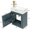 thumbnail image 4 of FULLWATT 16 inch Wall Mounted Floating Bathroom Vanity Sink Set Blue Cabinet with Golden Copper Faucet and Pop Up Drain,PVC Cabinet Sink Combo for Small Bathroom, 4 of 8