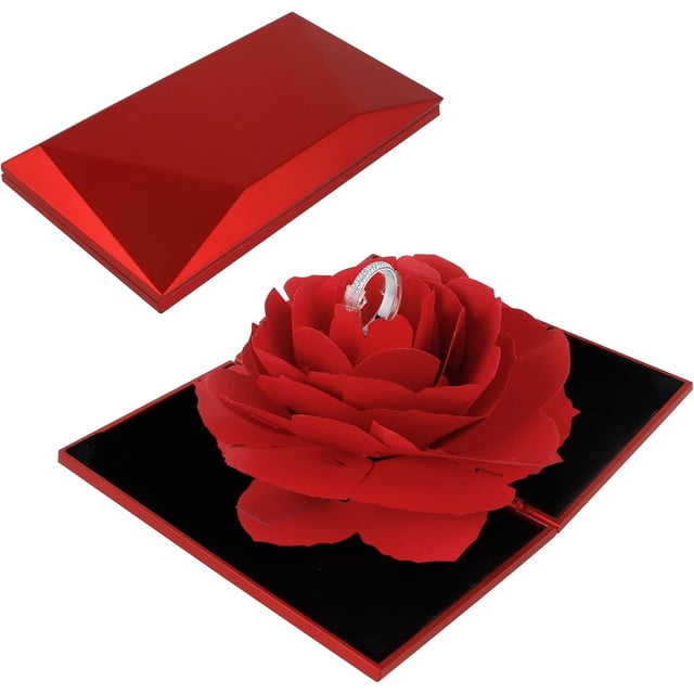 1 caja para anillos Caja para anillos con rosas para el día de San Valentín Caja para anillos con rosas emergentes en 3D Caja para anillos de bodas Caja para anillos de terciopelo Caja para anillos C