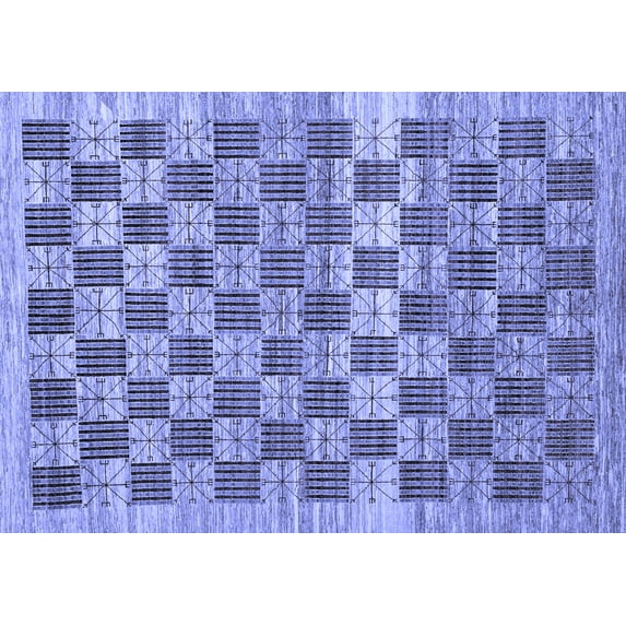 Ahgly Company Machine Washable Indoor Rectangle Checkered Blue Modern Area Rugs, 8' x 12'