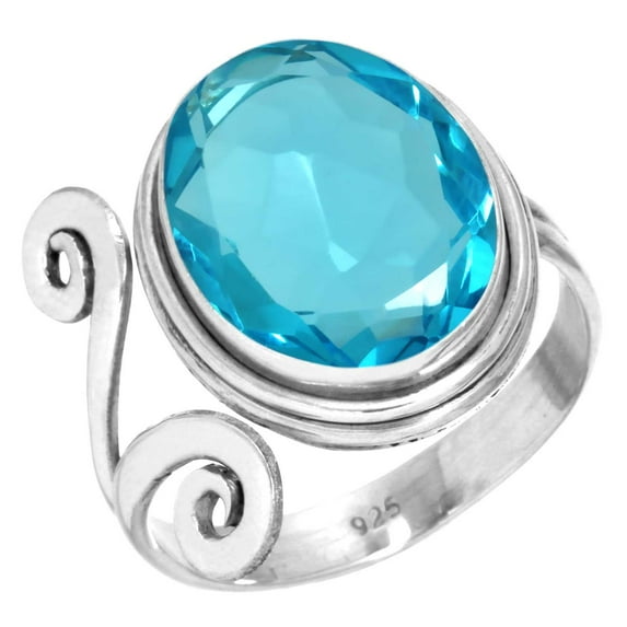 925 Silver Ring For Women - Girls Blue Quartz Stone Silver Ring Size 5.5 December Birthstone Fashion Silver Ring Size 5.5 Gift For Mother On Mothers' Day 925 Gemstone Silver Jewelry
