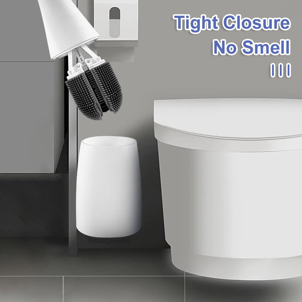 POINTERTECK Silicone Toilet Brush with Holder Deep Cleaning Toilet Bowl Brush Set Reusable 90° Double Sided Toilet Brush Portable Hanging Toilet Cleaner Brush Set for Bathroom Toilet Cle