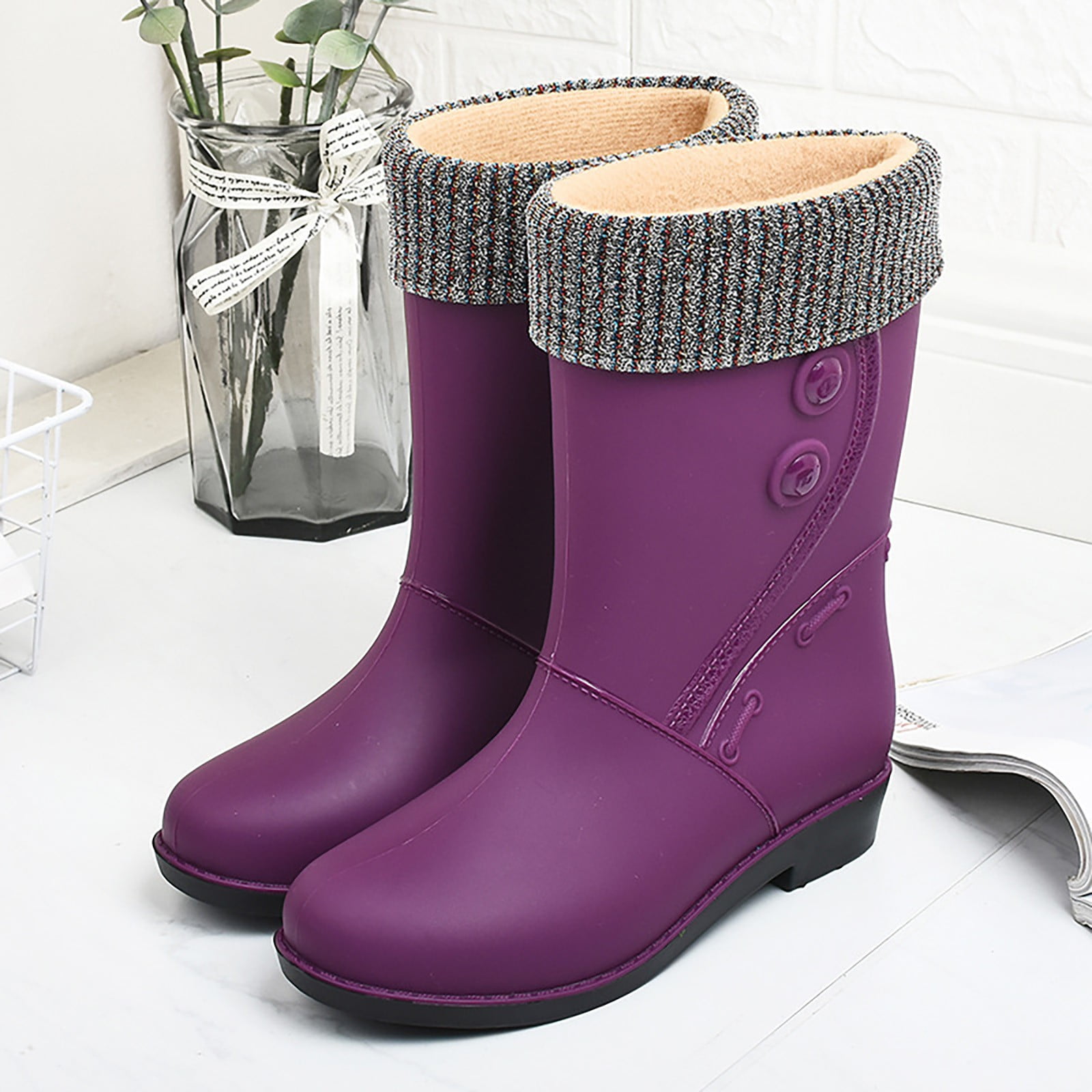 Women's Rain Shoes Comfortable Light Ankle Rain Boots Outdoor Frosted Footwear for All Weather Situations