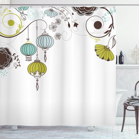 Ambesonne Oriental Shower Curtain, Abstract New Year China, 69"Wx70"L, Apple Green and Sky Blue