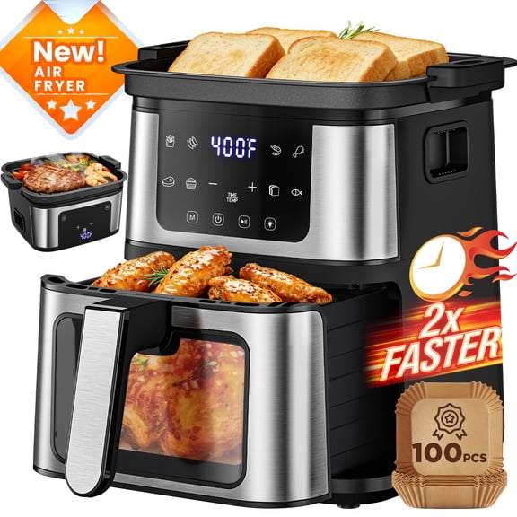 Air Fryer Oven 10 Preset Cookings, Portable Air Fryer w/ Large 7.5 QT, Touch Screen, Dishwasher-Safe W/100 Pcs Liners