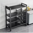 thumbnail image 6 of 4 Tier Kitchen Storage Rack with Wheels, Adjustable Metal Shelving Unit Utility Cart with Steel Mesh Baskets for Pantry Laundry Bathroom, Black, 6 of 6