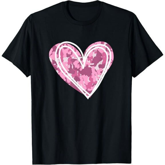 Pink Camo Print Heart Valentines Day T-Shirt Shirts