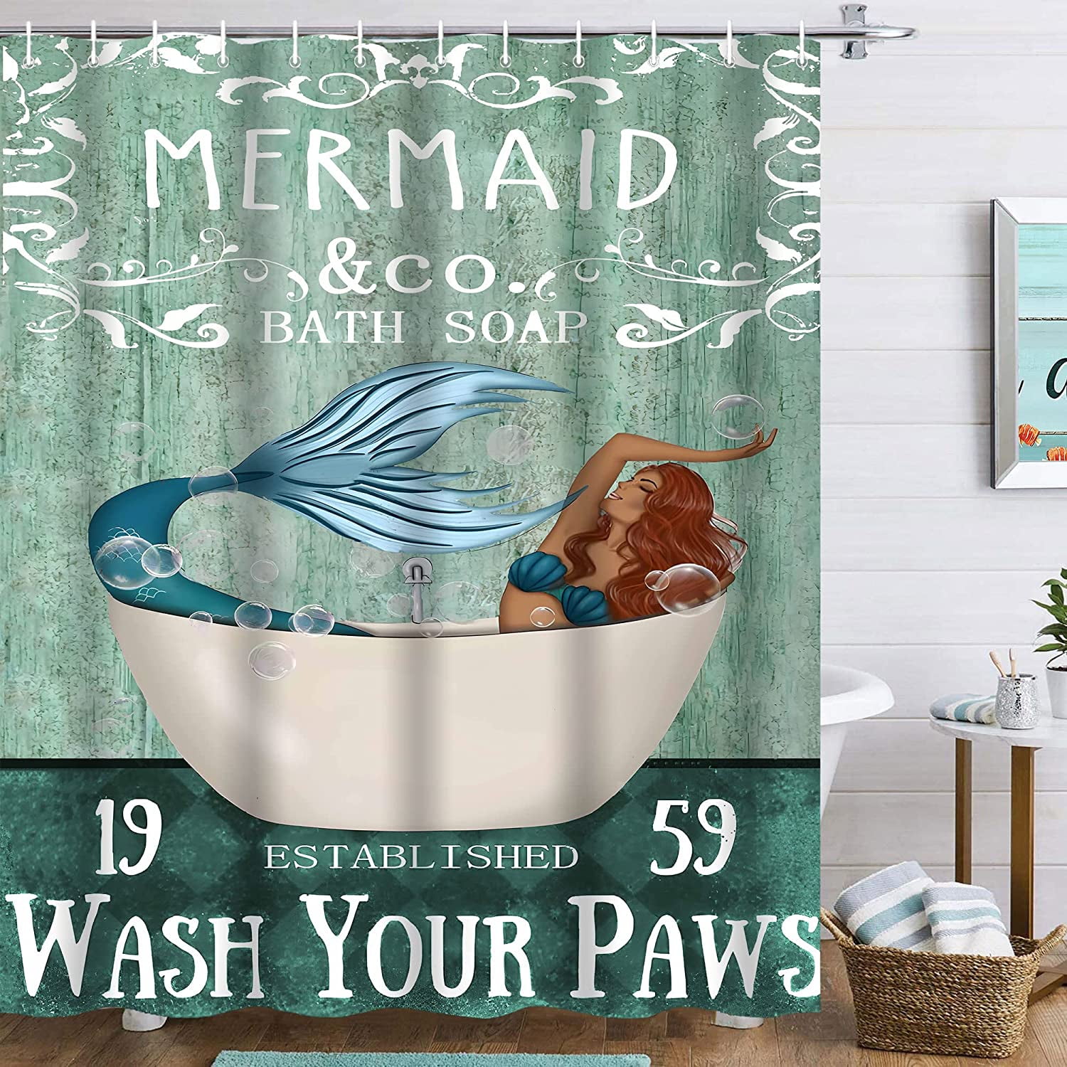Mermaid Shower Curtains 72Wx72L Inch Funny Black Girl Shower Curtains