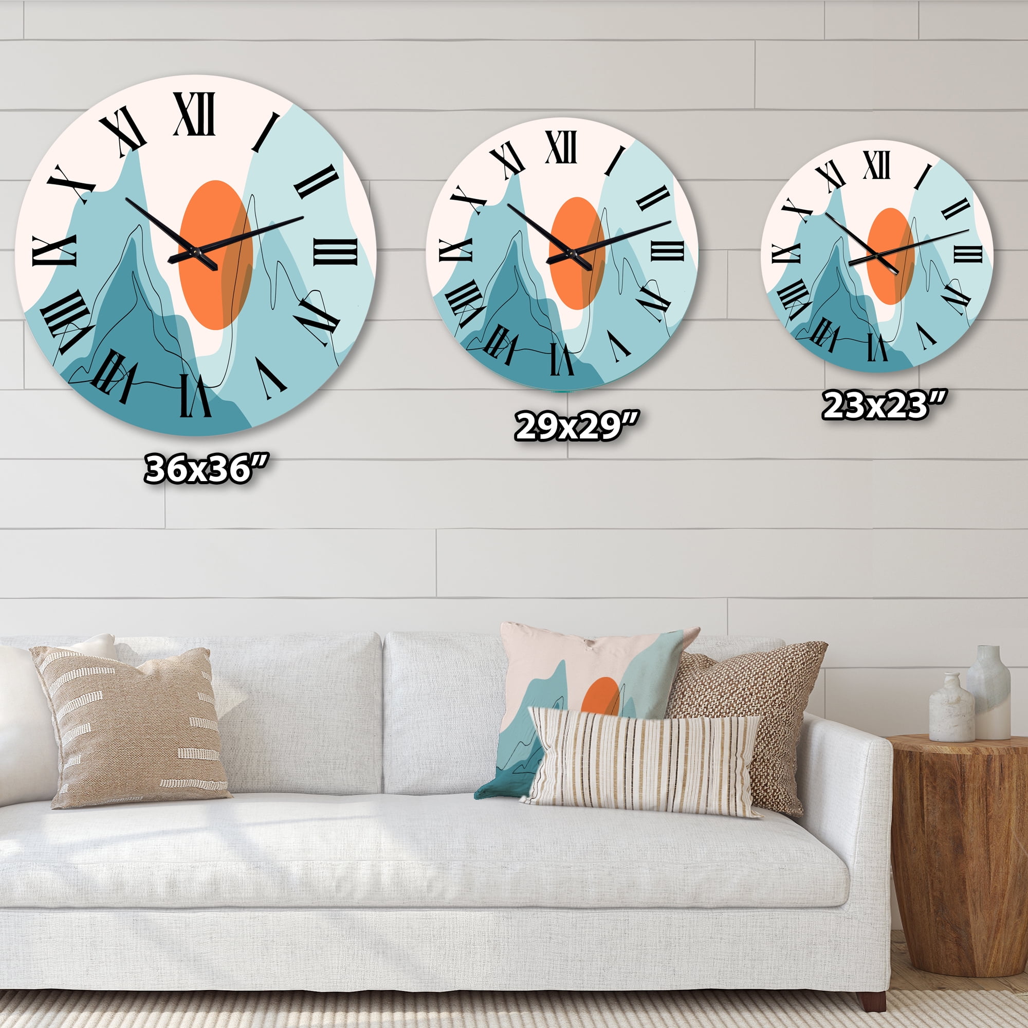 Designart 'Red Moon Over Abstract Blue Mountains I' Modern Wall Clock