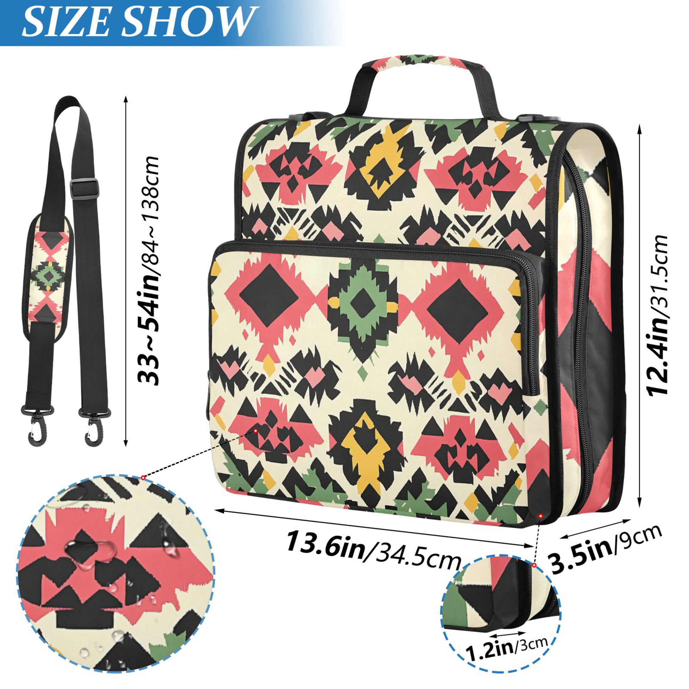 3 Ring Zipper Binder with Shoulder Strap Waterproof Trapper Keeper 2 Inch D-Ring 500 Sheets Capacity Colorful Aztec Pattern