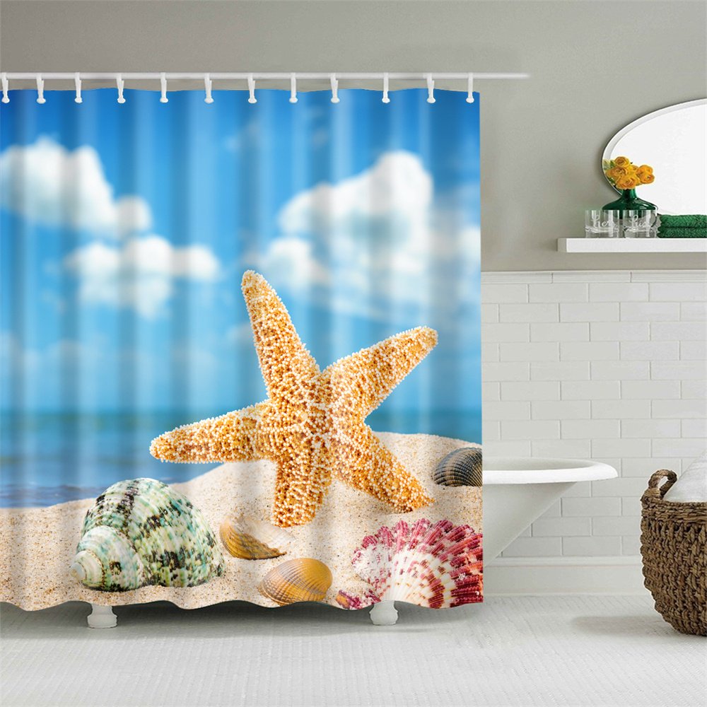 Shower Curtain Blue Beach Sea Star Shell Bathroom Decor Waterproof Polyester Fabric Bathroom Accessories Bath Walmart Canada