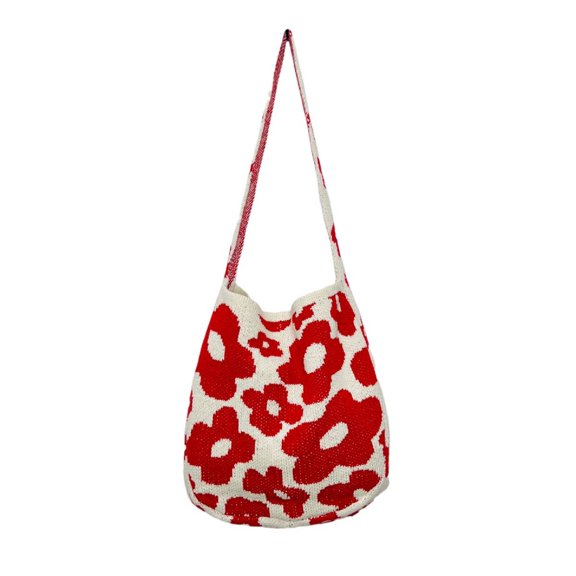 Women's Floral Knit Shoulder Bag, Casual Hobo Crossbody Tote Bag, Lightweight Handbag for Daily Travel, Work, Beach, Shopping