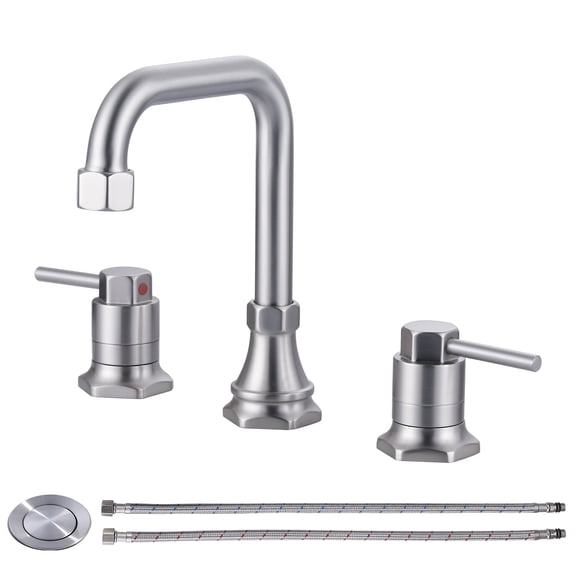 Wowow 3 Hole 8 in. Widespread Double Handle Bathroom Faucet with Pop up Drain and Hose in Brushed Nickel (1-Pack)