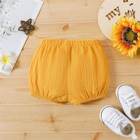 

PEASKJP Toddler Baby Girl s Shorts Lightweigh Soft Toddler Girls Mid Waist Stretchy Panty Ruffled Hem Elastic Waist Shorts Yellow 3-6 Months