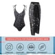 thumbnail image 3 of Un traje de baño de playa de aguas termales delgado de una pieza con lunares negros para mujer con falda cruzada, 3 of 5