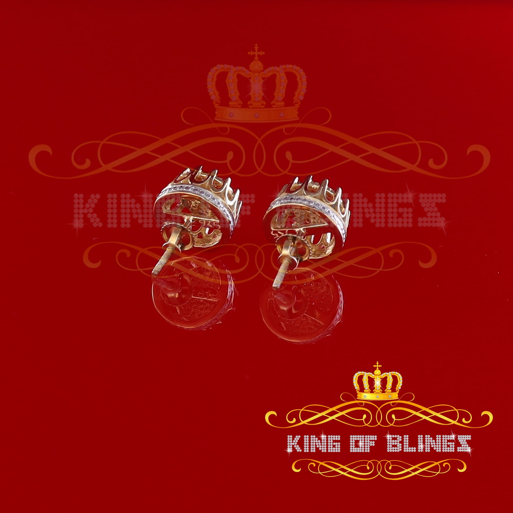 King of Bling's 925 Sterling Silver 0.33ct Diamond For Women's/ Men's Yellow Stud Round Earrings
