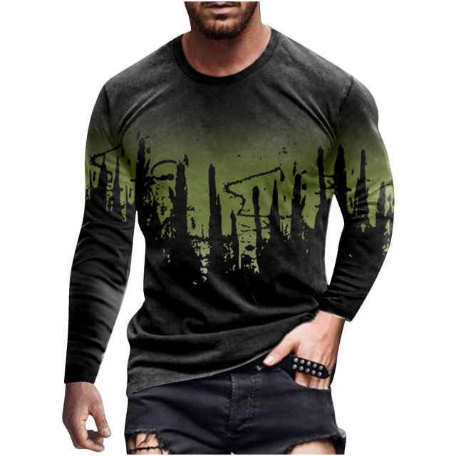 RKSTN Chemises pour Hommes Manches Courtes Mode Décontractée Col Rond Chandail à Enfiler Imprimé T-Shirt à Manches Longues Blouse Chemises Hawaïennes pour Hommes