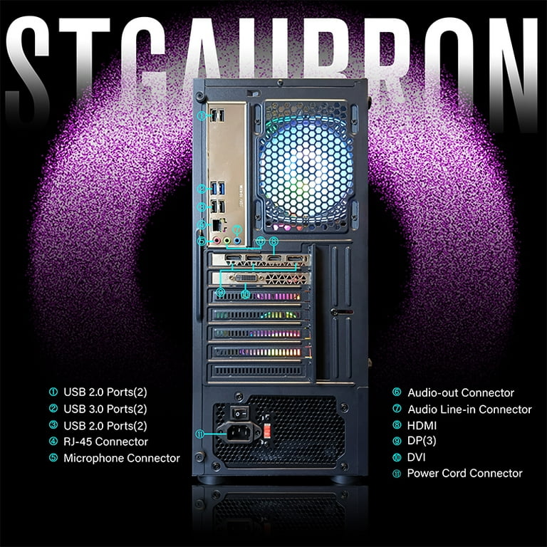 STGAubron Gaming Desktop PC Computer,Intel Core I7 3.4 GHz up to 3.9  GHz,Radeon RX 580 8G GDDR5,16G RAM,512G SSD,WiFi,Bluetooth 5.0,RGB  Fanx6,RGB