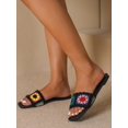 thumbnail image 3 of New Arrival Women'S Vintage Style Floral Embroidery Weave Ankle Strap Peep Toe Flat Sandals For Holiday, Fashion, Casual, Outdoor, Beach In Summer, 3 of 5