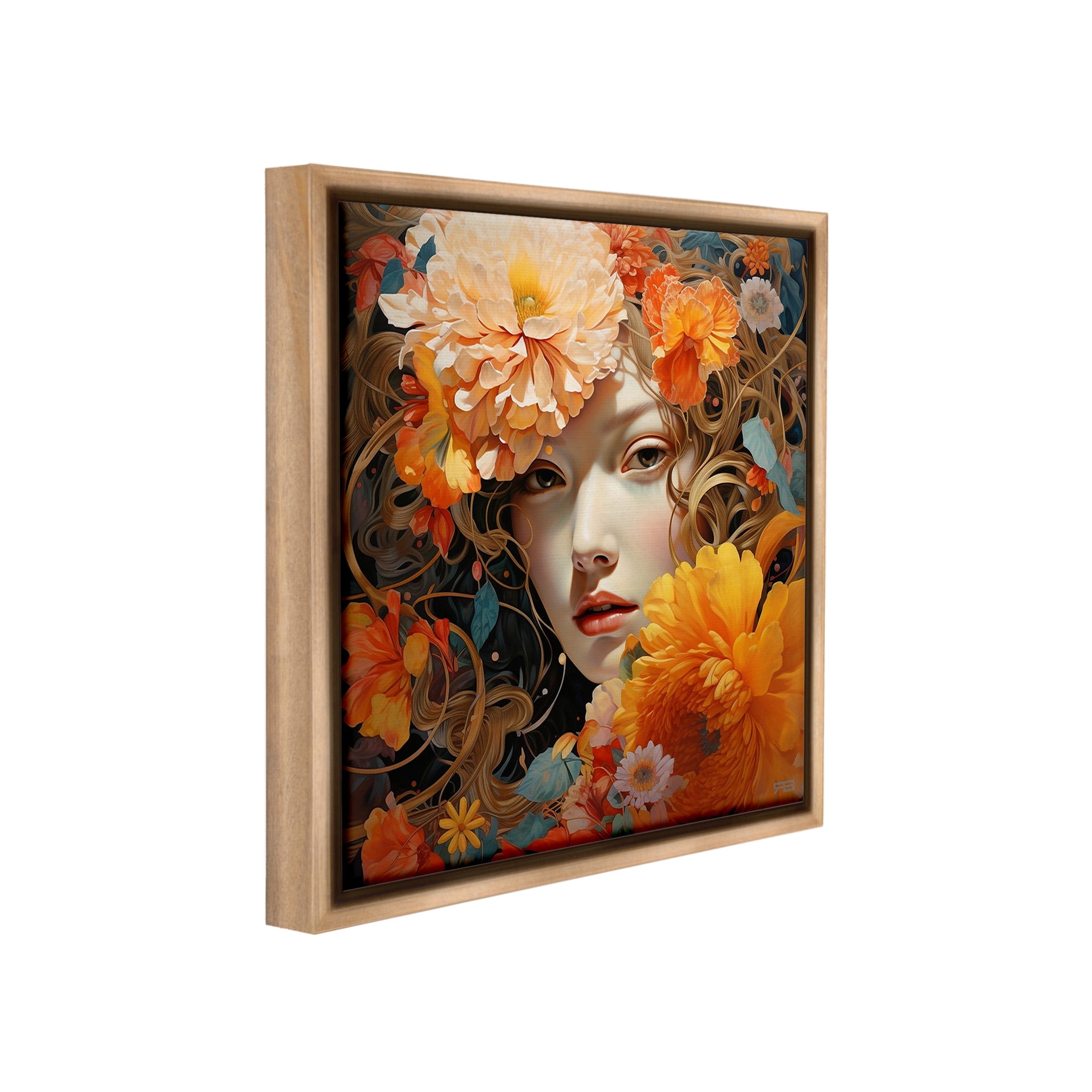 Stupell Industries Woman & Scattered Blossoms Botanical & Floral Painting Brown Floater Framed Canvas Art Print Wall Art, 25 x 25