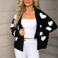 thumbnail image 6 of Miluxas Women's Cardigan Sweaters Chunky Knit Long Sleeve Heart Print Knitted Coats Black M(M), 6 of 9