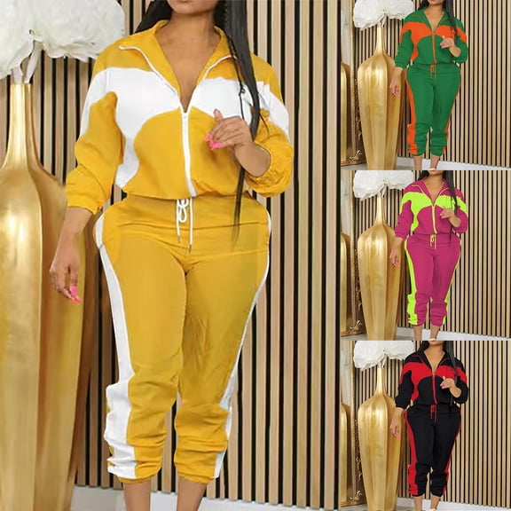 THDHVS Workout Sets for Women,Plus Size Fashion,2 Piece Sets for Women Fall Outfits Sweatsuit Oversized Zip-up Sweatshirt Sweatpants Matching Set Tracksuit Black S