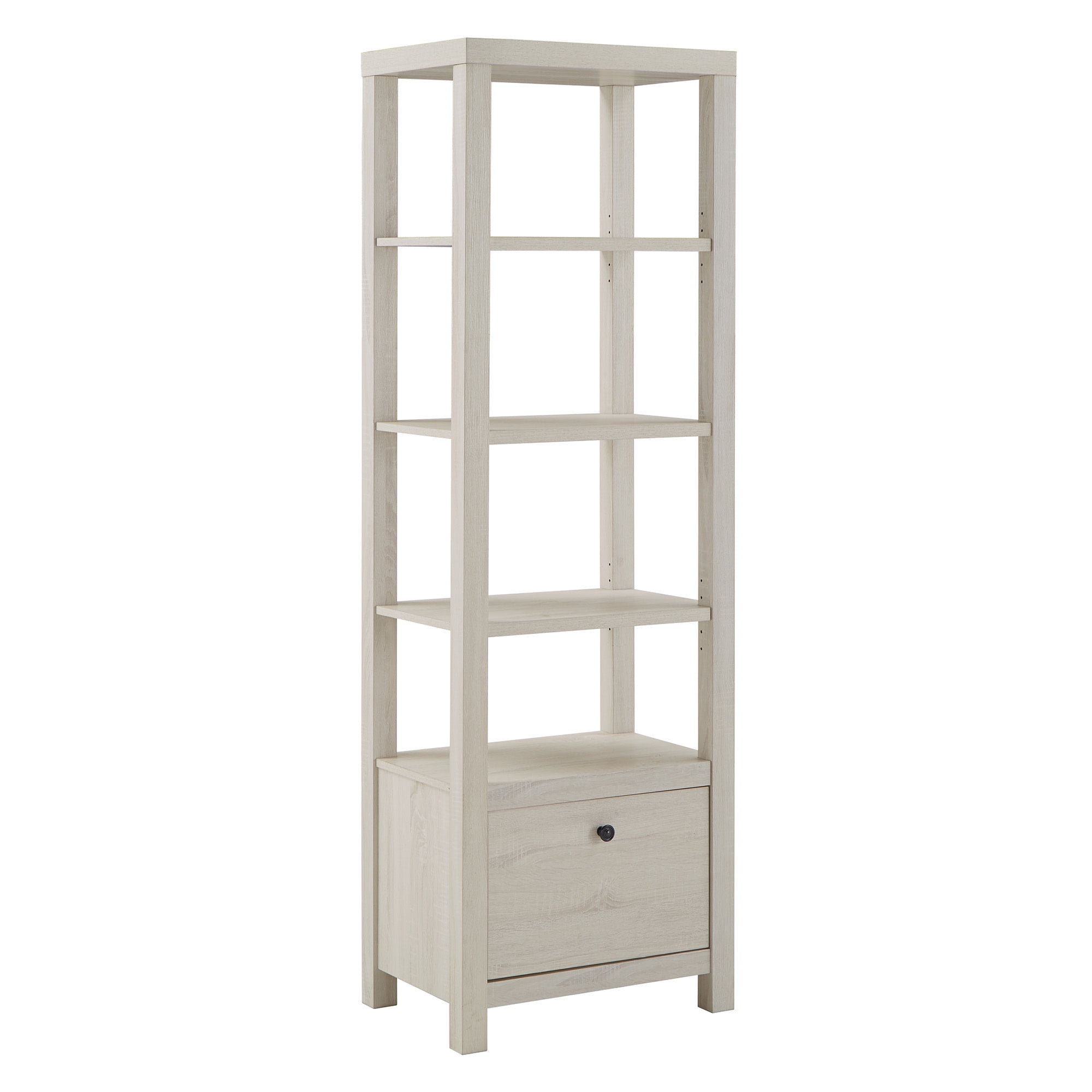 Weston Home Fayston 4-Tier/5-Tier Adjustable Bookshelf with Drawer, Antique White Finish, For All Ages