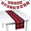 Red and Black Buffalo Plaid Merry Chritsmas Fabric Banner Garland and Fabric Table Runner Set