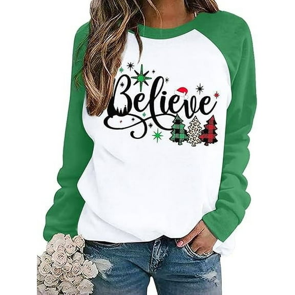 Merry Christmas Sweatshirts For Women Gnomes Funny Sweatshirt Cute Long Sleeve Xmas Holiday Tree Graphic Pullover Top, Green 1 - L