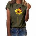 thumbnail image 3 of Blouse Été Manches Courtes T-shirt Tournesol T-shirt Femmes Tournesol Imprimé Col Rond Top, Vert, L, 3 of 7