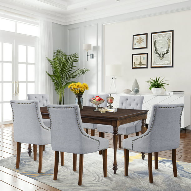 Tufted Upholstered Dining Chairs, Head Of Table Dining Room Chairs Grey Fabric