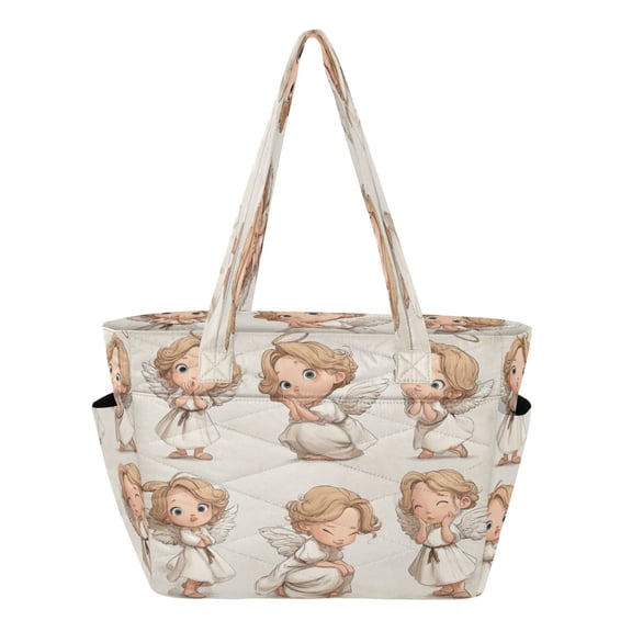 Quilted Tote Bag Large Capacity Multi-Compartment Handbag Lightweight Structured Shoulder Bag Versatile Casual Bag Lovely Angels Paper Cutouts
