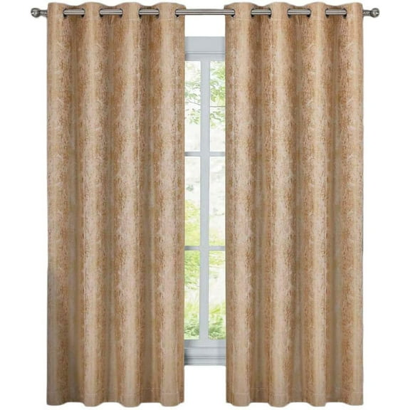 Sheetsnthings Abstract Bali 54-Inch Wide x 108-Inch Long Panel, Set of 2 Jacquard Thermal Insulated Blackout Curtains, Gold