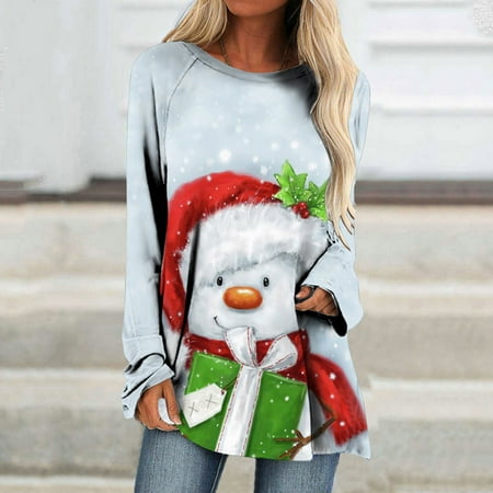 

Aueoeo Womens Fall Tops Long Sleeve Tops for Women Work Casual Long Sleeve Women Long Sleeve Casual Shirts Christmas Printed Crewneck Pullover Tunic Tops