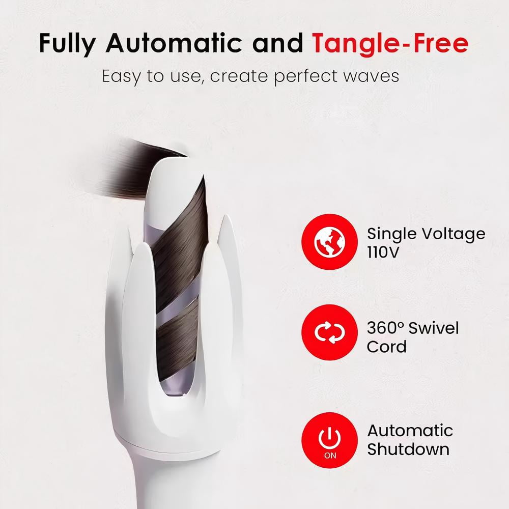 Automatic Curling Iron, Negative Ion Hair Curling Wands with 3 Temperature & Automatic Shut-Off & 30s Fast Heating, Portable Anti-Tangle Rotating Curling Iron for Hair Styling for Home Travel (US)