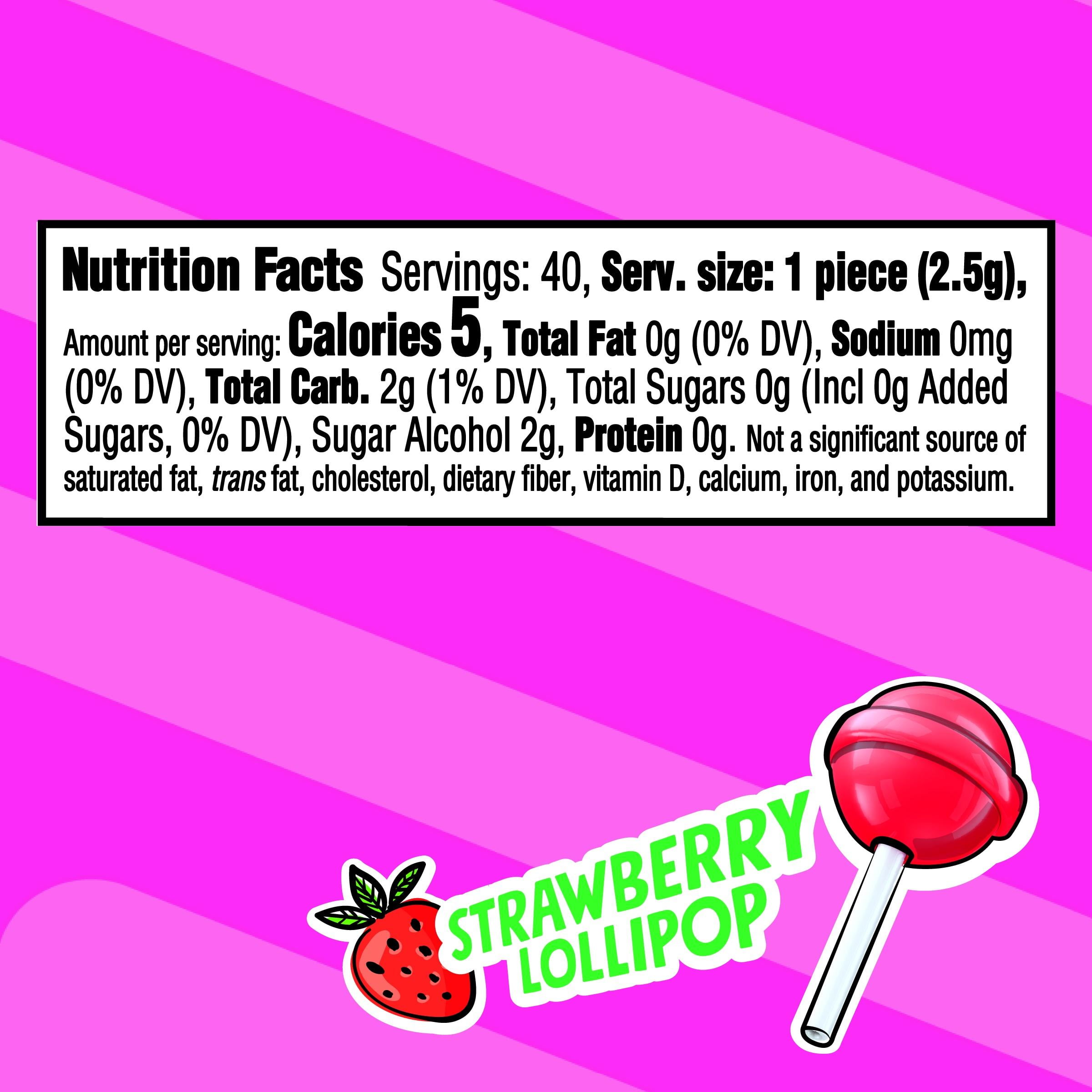 Trident Vibes Sugar Free Gum, Strawberry Lollipop, Nut Free, Regular Size, 40 Piece Bottle