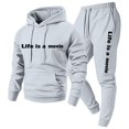 thumbnail image 2 of Men's 2 Piece Sweatsuit Hoodie Tracksuit Set Long Sleeve Pullover Outfit with Pockets Elastic Waist Drawstring Casual Athletic Jogging Gym Running Winter Workout Light Gray XL, 2 of 6