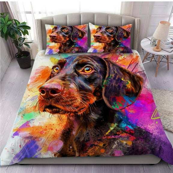 3 Pieces Duvet Cover Set Wirehaired Vizsllaa Dog 3D Print Bedding 1 Duvet Cover 2 Pillowcases Natural Animals Comforter Sets Soft Breathable for Boys Girls Children RBN9C3