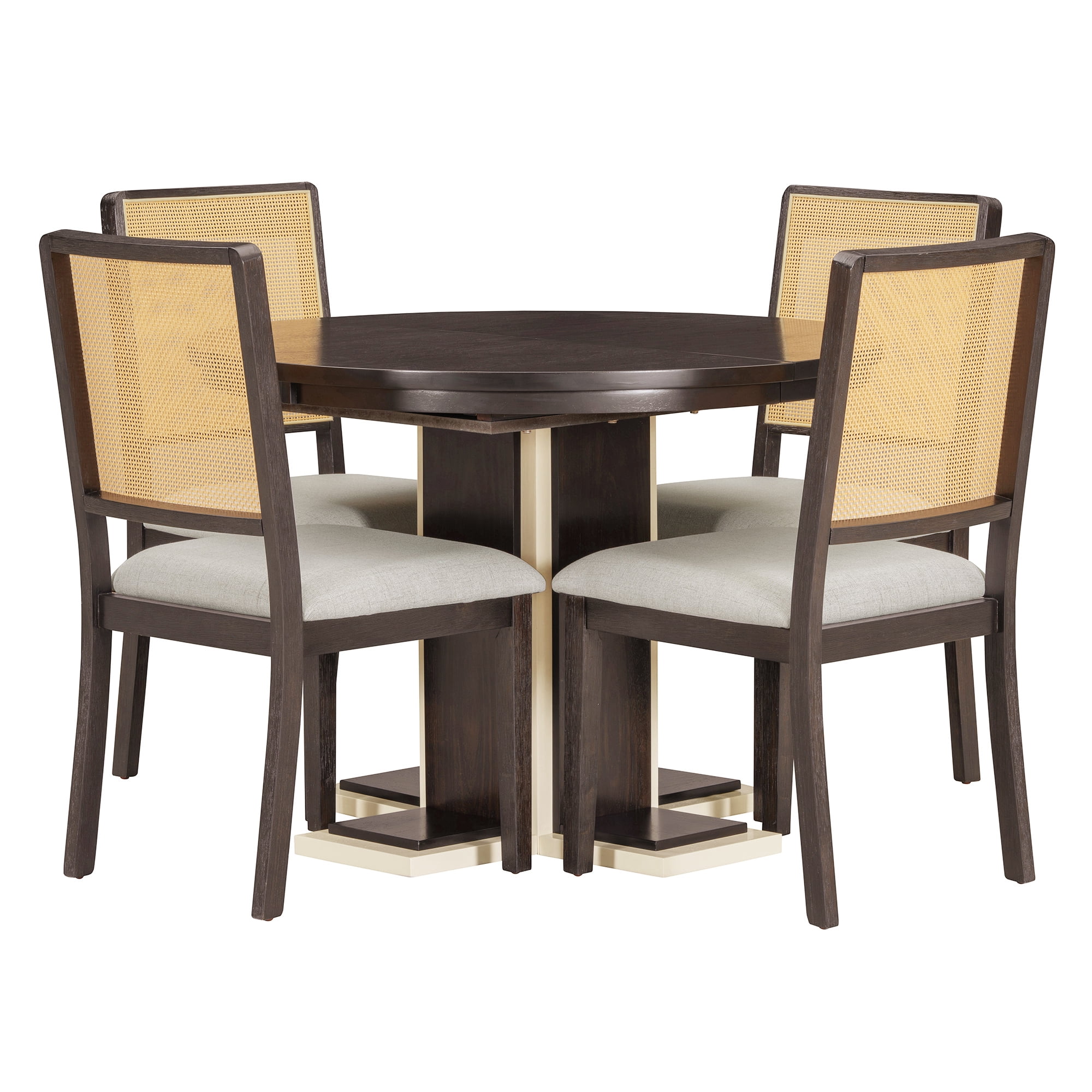 Euroco 5 Piece Round Dining Table Set for 4,Extendable Kitchen Table Set with 4 Upholstered Chairs and Double Layer Design,58" Oval Dining Table Set for Kitchen Room, Espresso
