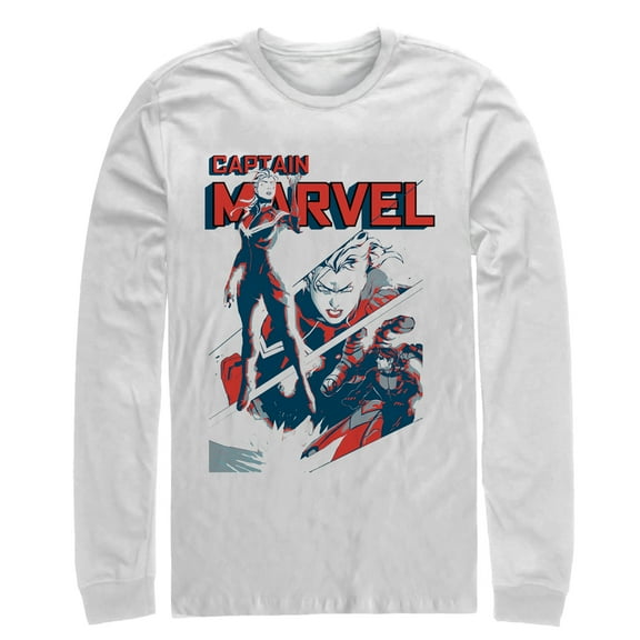 Men's Marvel Captain Marvel Streaks  Long Sleeve Shirt White Large